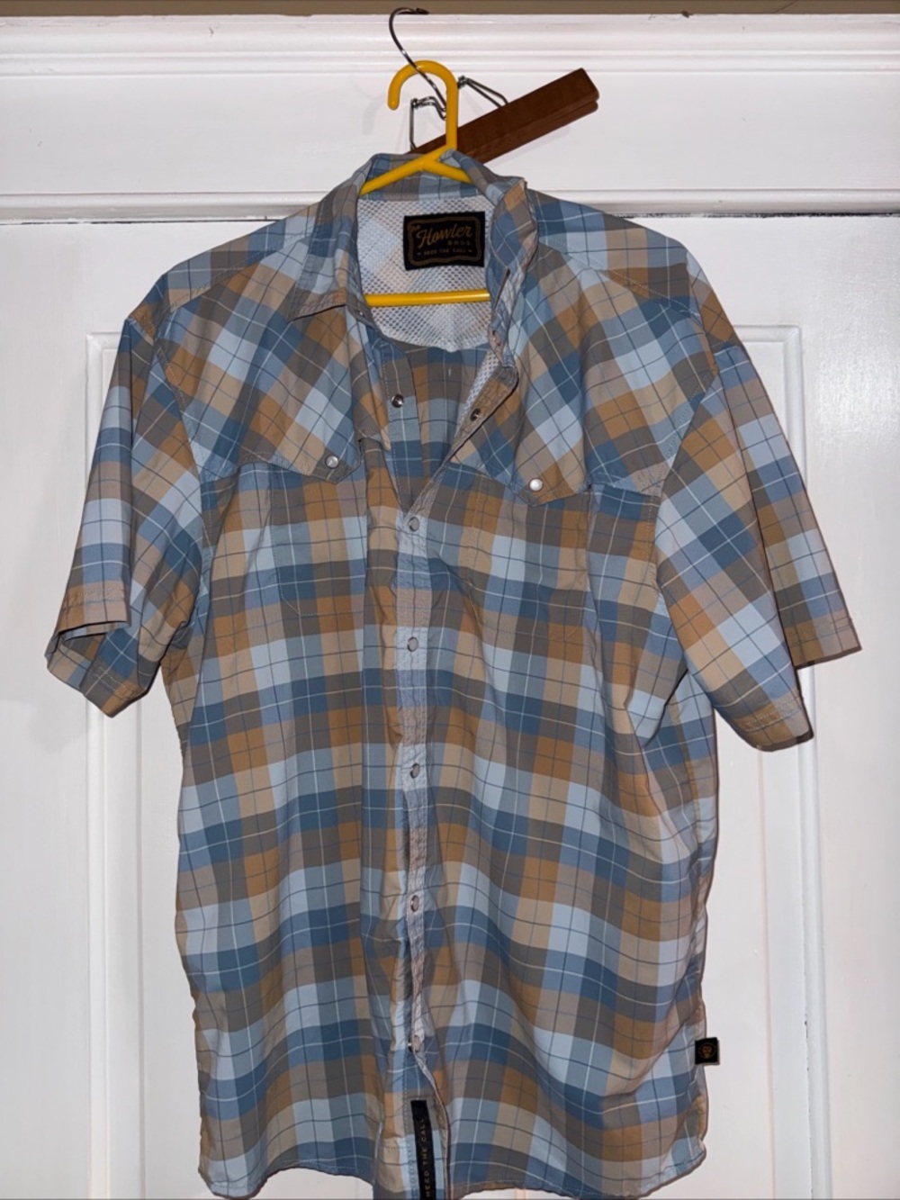 Howler Brothers Plaid Short-Sleeve Button-Up in Blue & Tan
